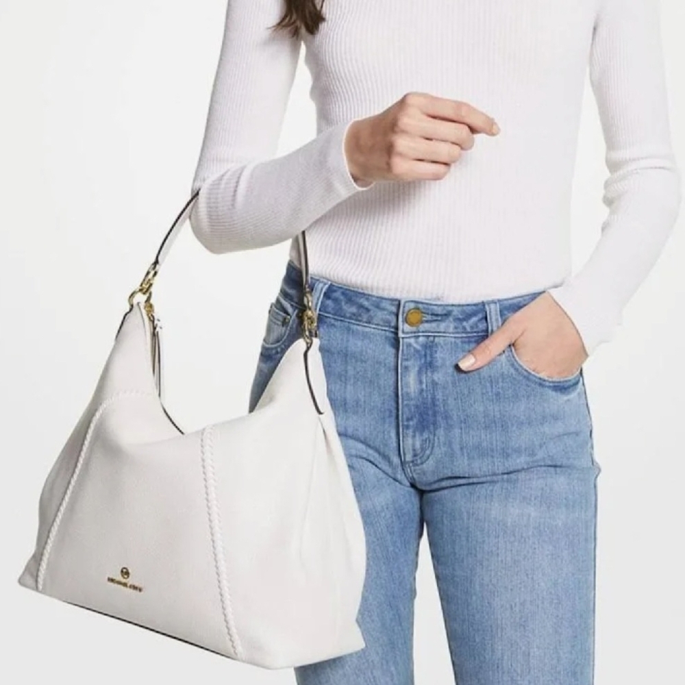Michael KORS Sienna Large Pebbled Leather Shoulder Bag - Cream Color